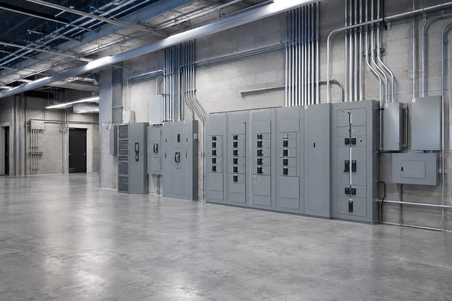 Industrial electrician working on motor control equipment at a Brampton manufacturing plant
