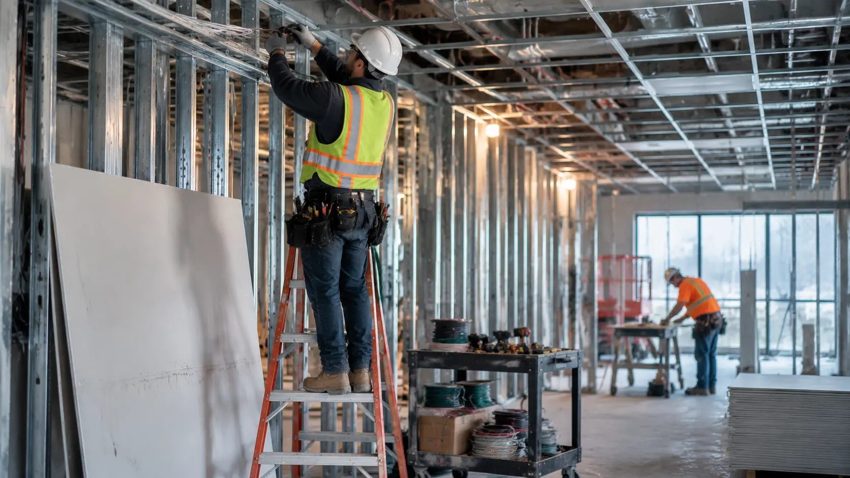 Commercial renovation electrician coordinating a tenant improvement in Brampton